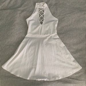 Express Lace-Up Mock Neck Fit and Flare Dress